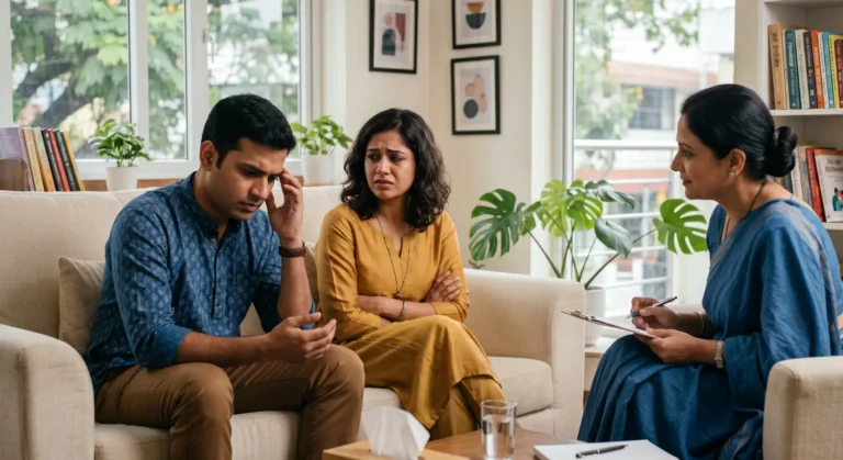 Couple therapist session helping partners improve communication and resolve relationship issues.